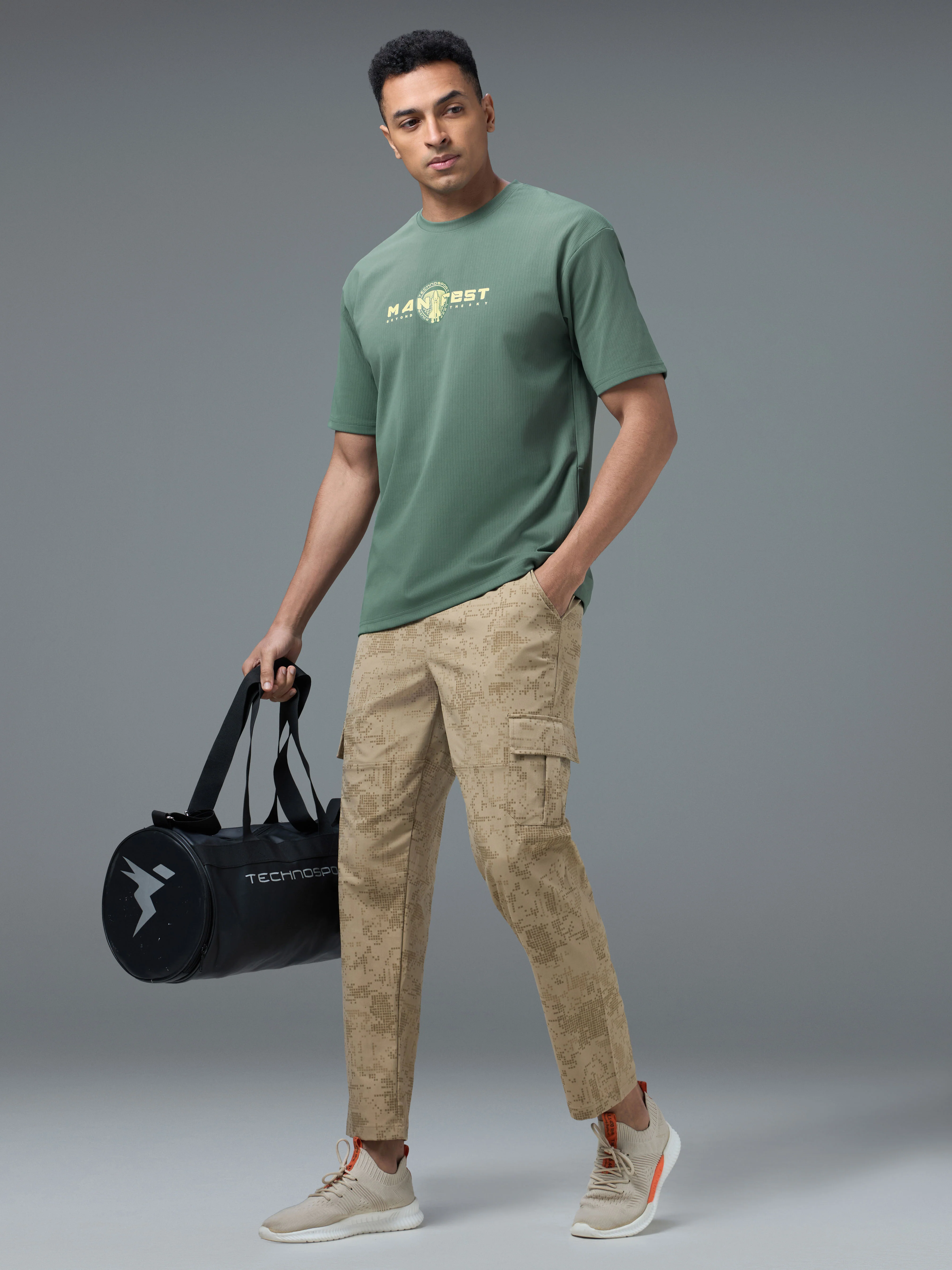 Men Round Neck Typography Printed Active Out Slim Fit T-Shirt with ELASTOPLUS - Image 5