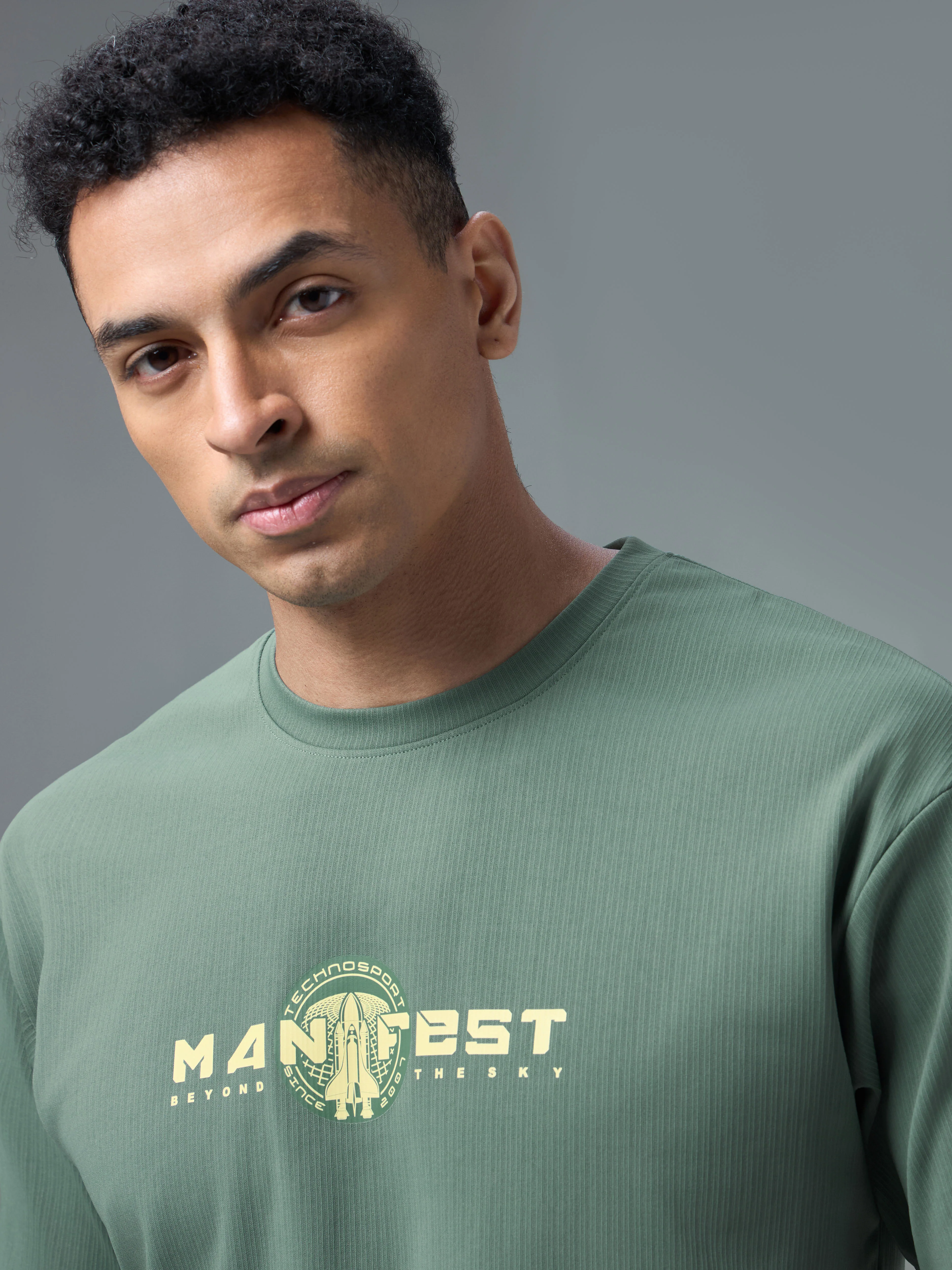 Men Round Neck Typography Printed Active Out Slim Fit T-Shirt with ELASTOPLUS - Image 6