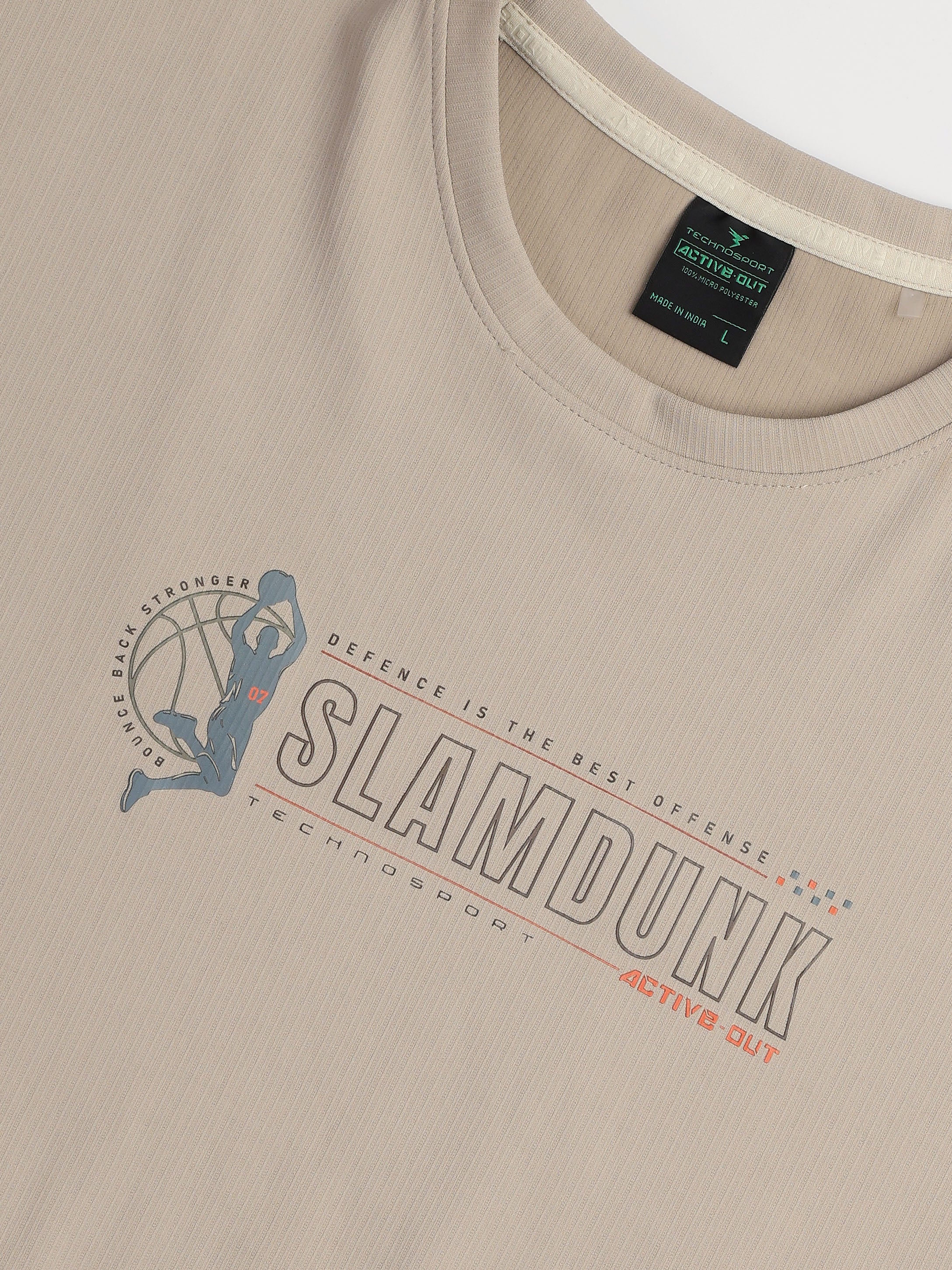 Men Round Neck Typography Printed Active Out Slim Fit T-Shirt with ELASTOPLUS - Image 9