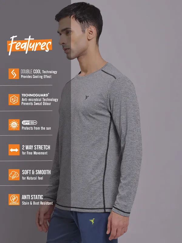 Men Melange Slim Fit Crew Neck T-shirt with DOUBLE COOL - Image 2