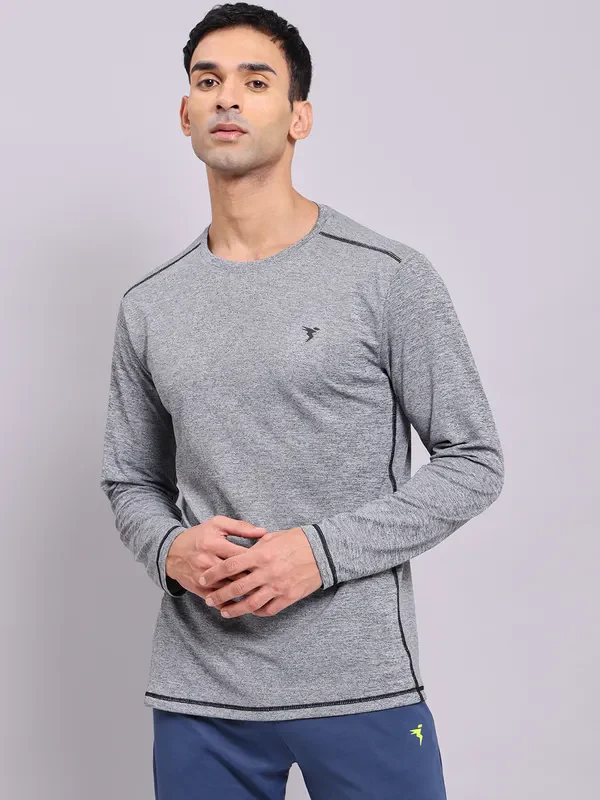 Men Melange Slim Fit Crew Neck T-shirt with DOUBLE COOL - Image 3