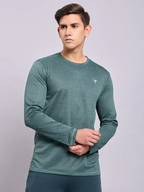 Men Melange Slim Fit Crew Neck T-shirt with DOUBLE COOL