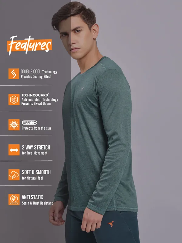 Men Melange Slim Fit Crew Neck T-shirt with DOUBLE COOL - Image 2