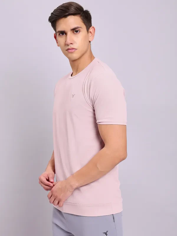 Men Solid Slim Fit Crew Neck T-shirt with MATPIQ - Image 3