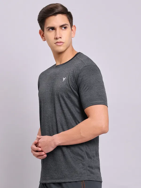 Men Solid Slim Fit Crew Neck T-shirt with DOUBLE COOL - Image 3