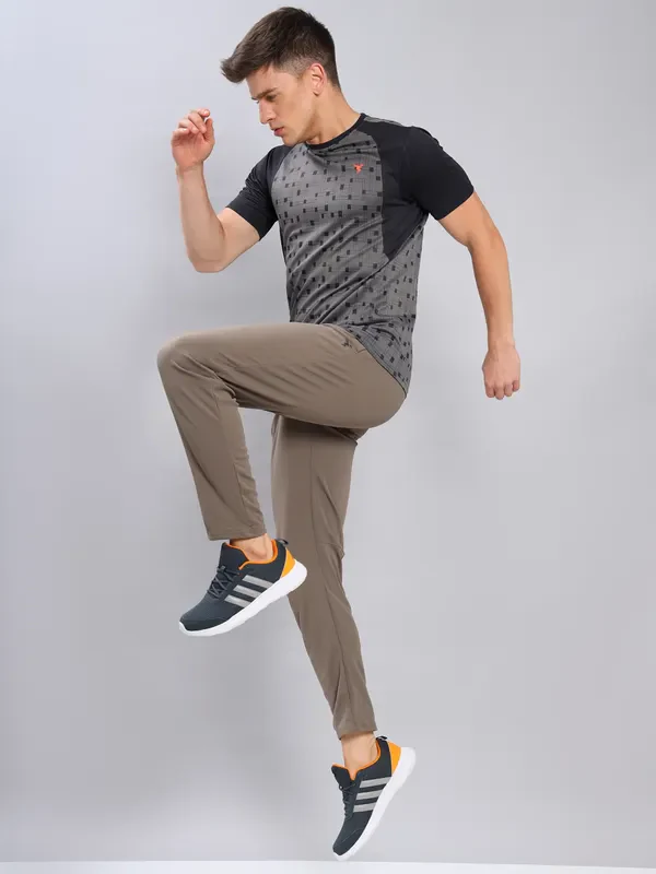 Men Self Design Slim Fit Crew Neck T-shirt with DOUBLE COOL - Image 2