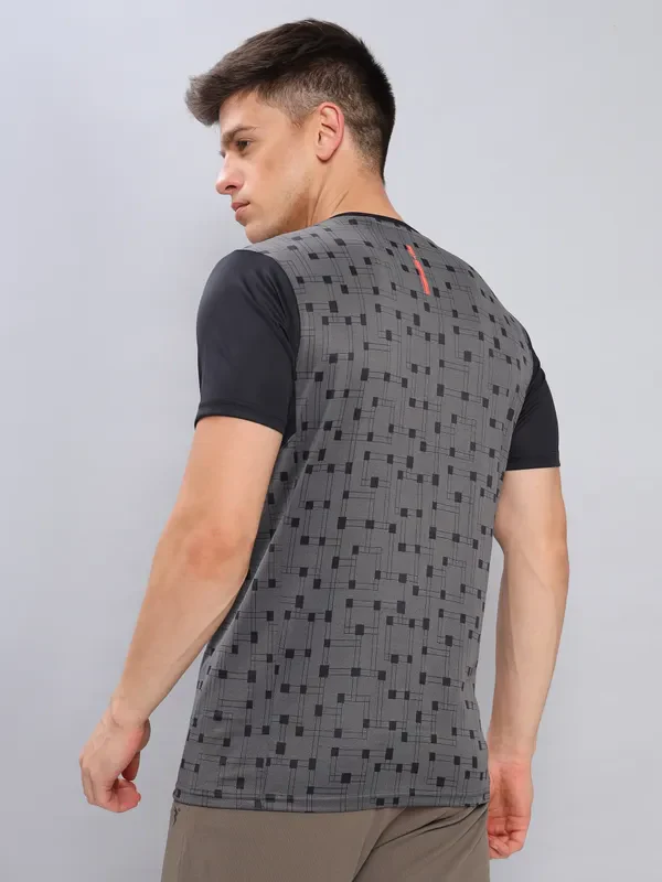 Men Self Design Slim Fit Crew Neck T-shirt with DOUBLE COOL - Image 3