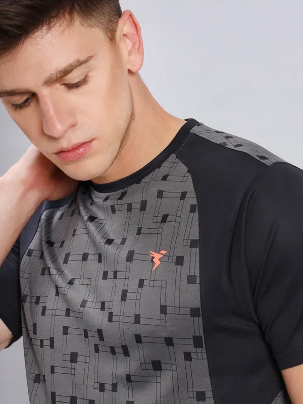 Men Self Design Slim Fit Crew Neck T-shirt with DOUBLE COOL - Image 4