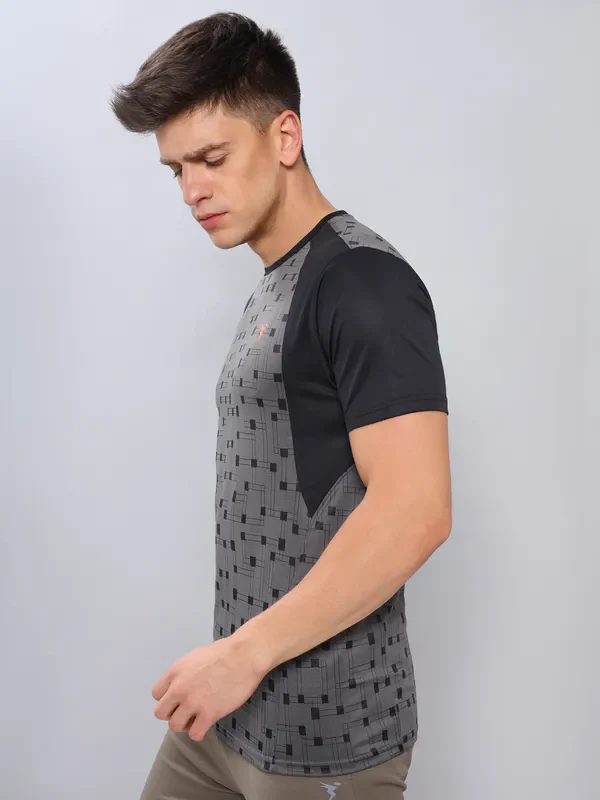 Men Self Design Slim Fit Crew Neck T-shirt with DOUBLE COOL - Image 5