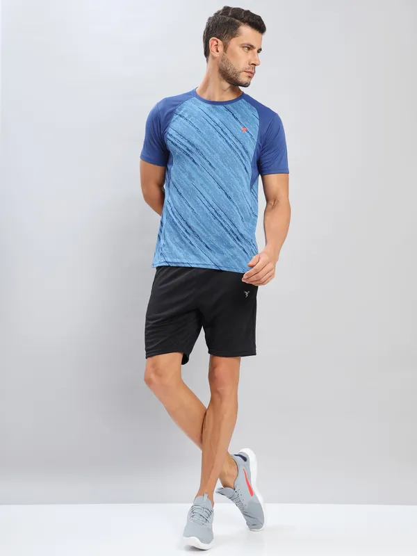 Men Self Design Slim Fit Crew Neck T-shirt with DOUBLE COOL - Image 2