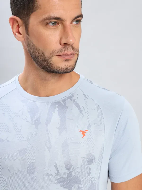 Men Self Design Slim Fit Crew Neck T-shirt with DOUBLE COOL - Image 4