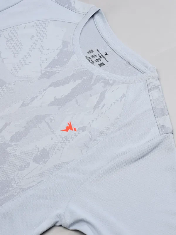 Men Self Design Slim Fit Crew Neck T-shirt with DOUBLE COOL - Image 6