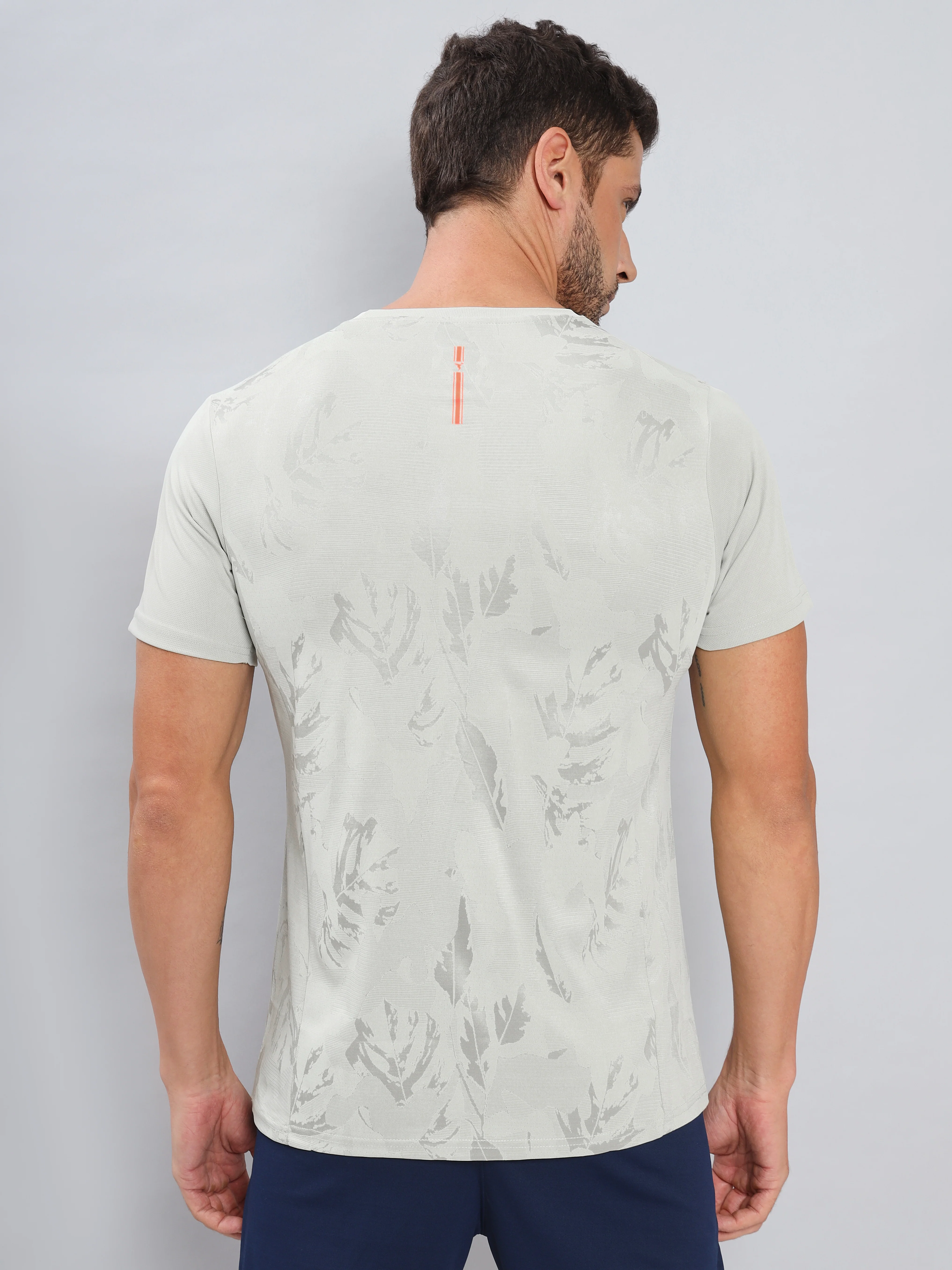Men Self Design Slim Fit Crew Neck T-shirt with DOUBLE COOL - Image 2