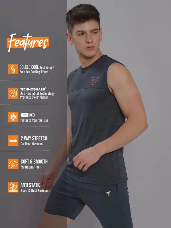 Men Melange Slim Fit Crew Neck Innerwear Vest with DOUBLE COOL - Image 3