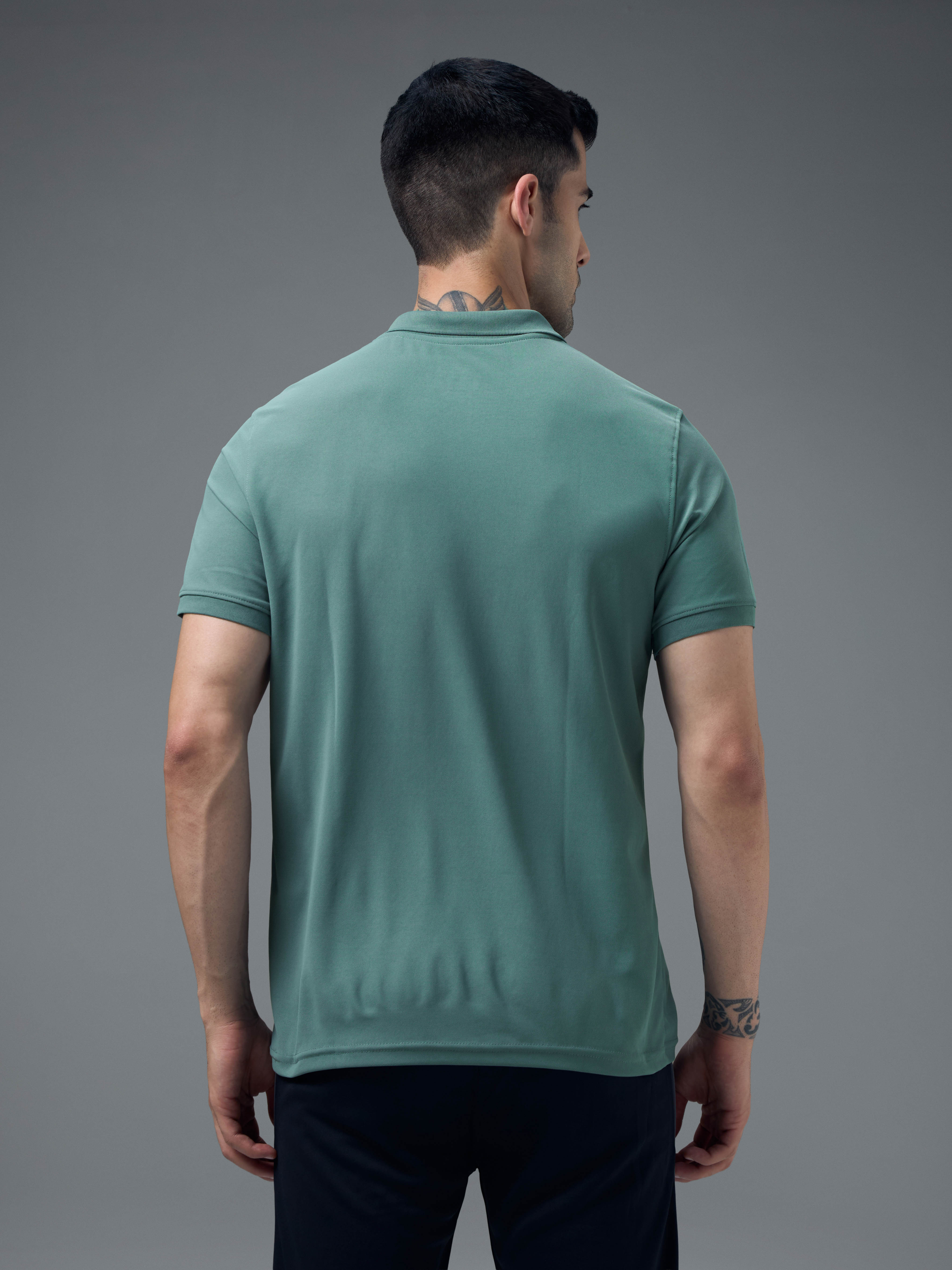 Men Solid Slim Fit Polo T-shirt with MATPIQ - Image 3