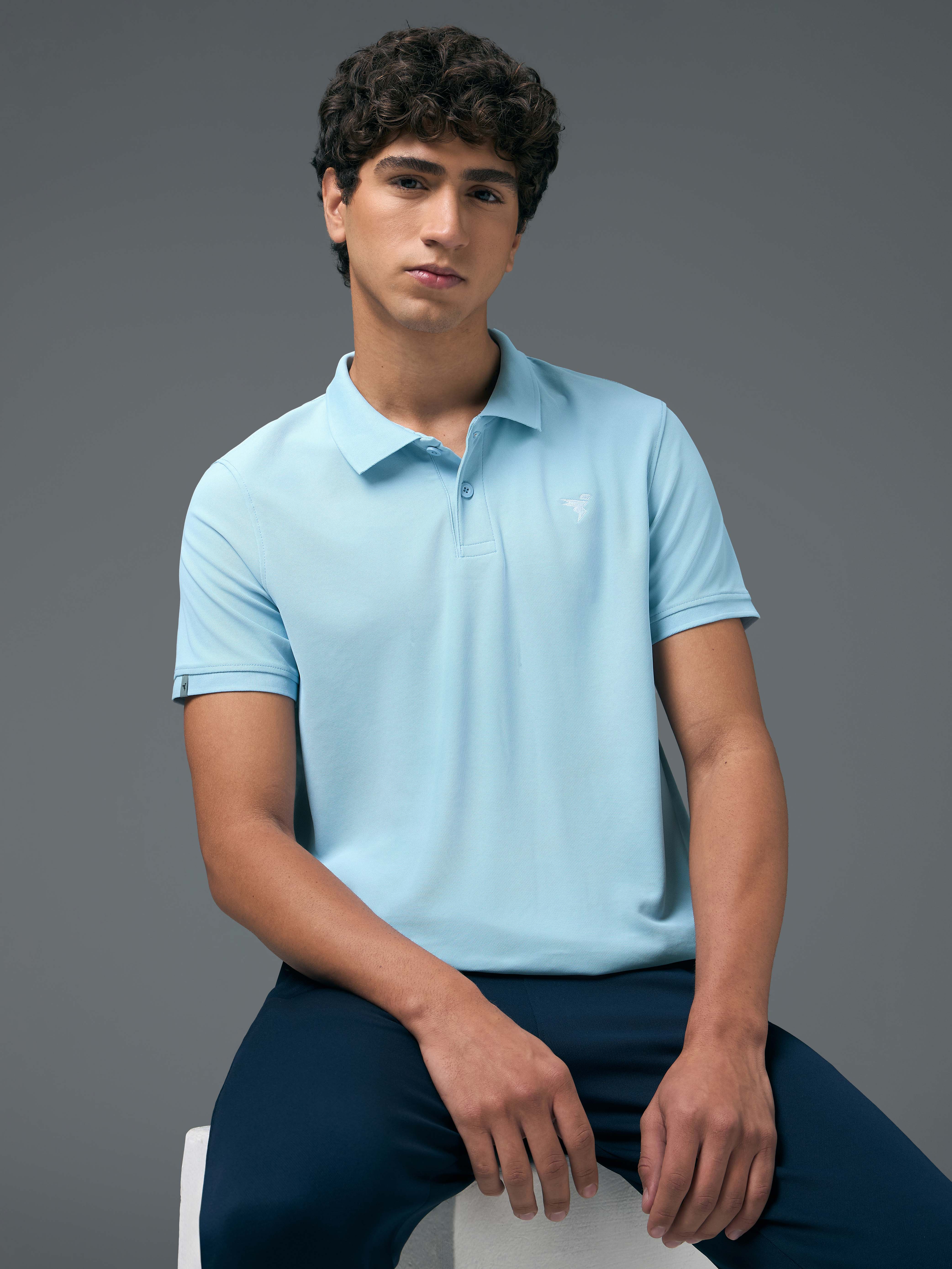 Men Solid Slim Fit Polo T-shirt with MATPIQ