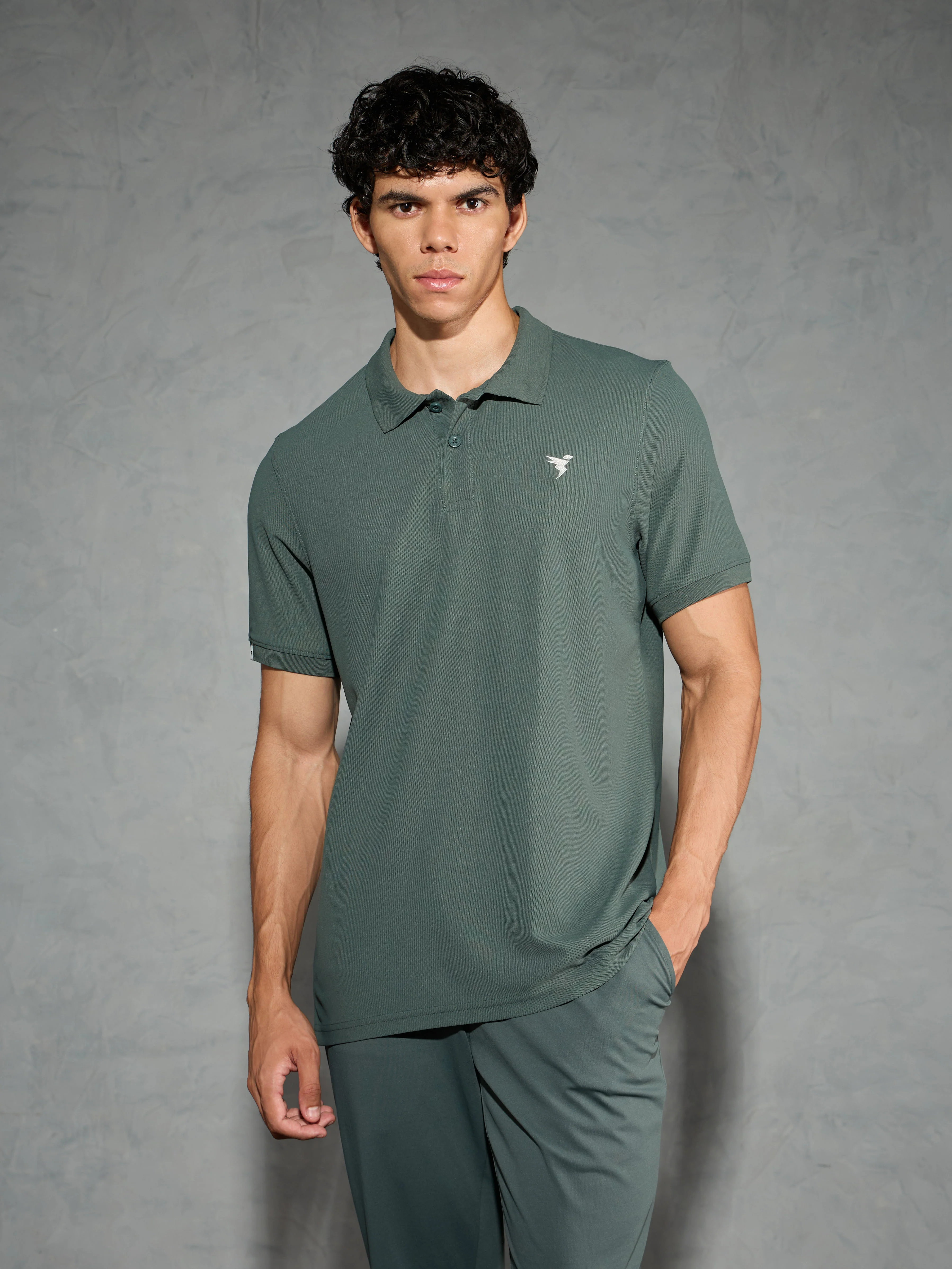 Men Solid Slim Fit Polo T-shirt with MATPIQ - Image 2