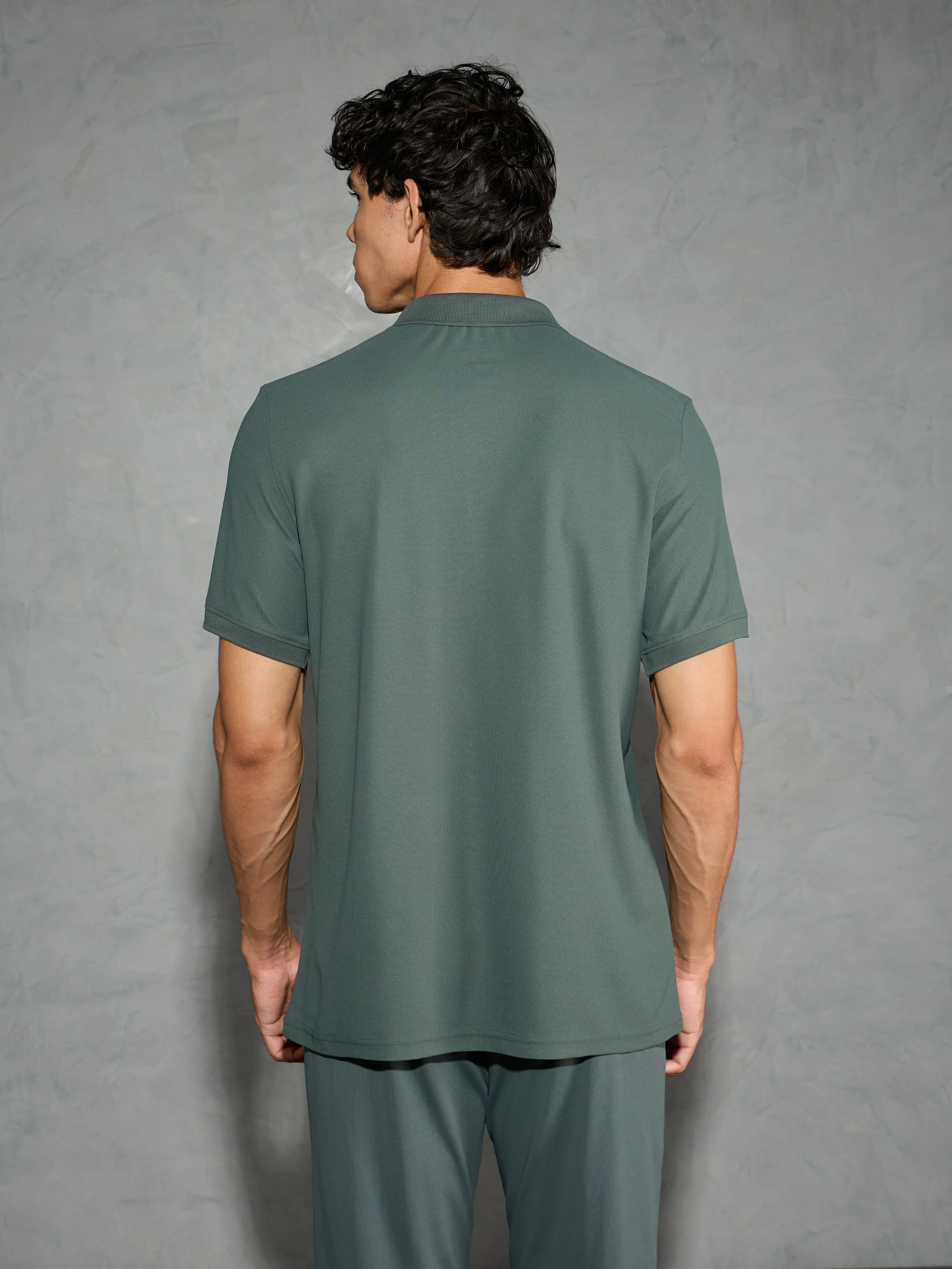 Men Solid Slim Fit Polo T-shirt with MATPIQ - Image 3