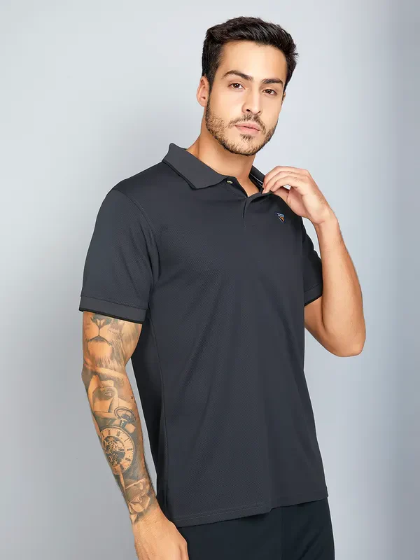 Men Solid Slim Fit Polo T-shirt with TECHNO COOL+ - Image 5