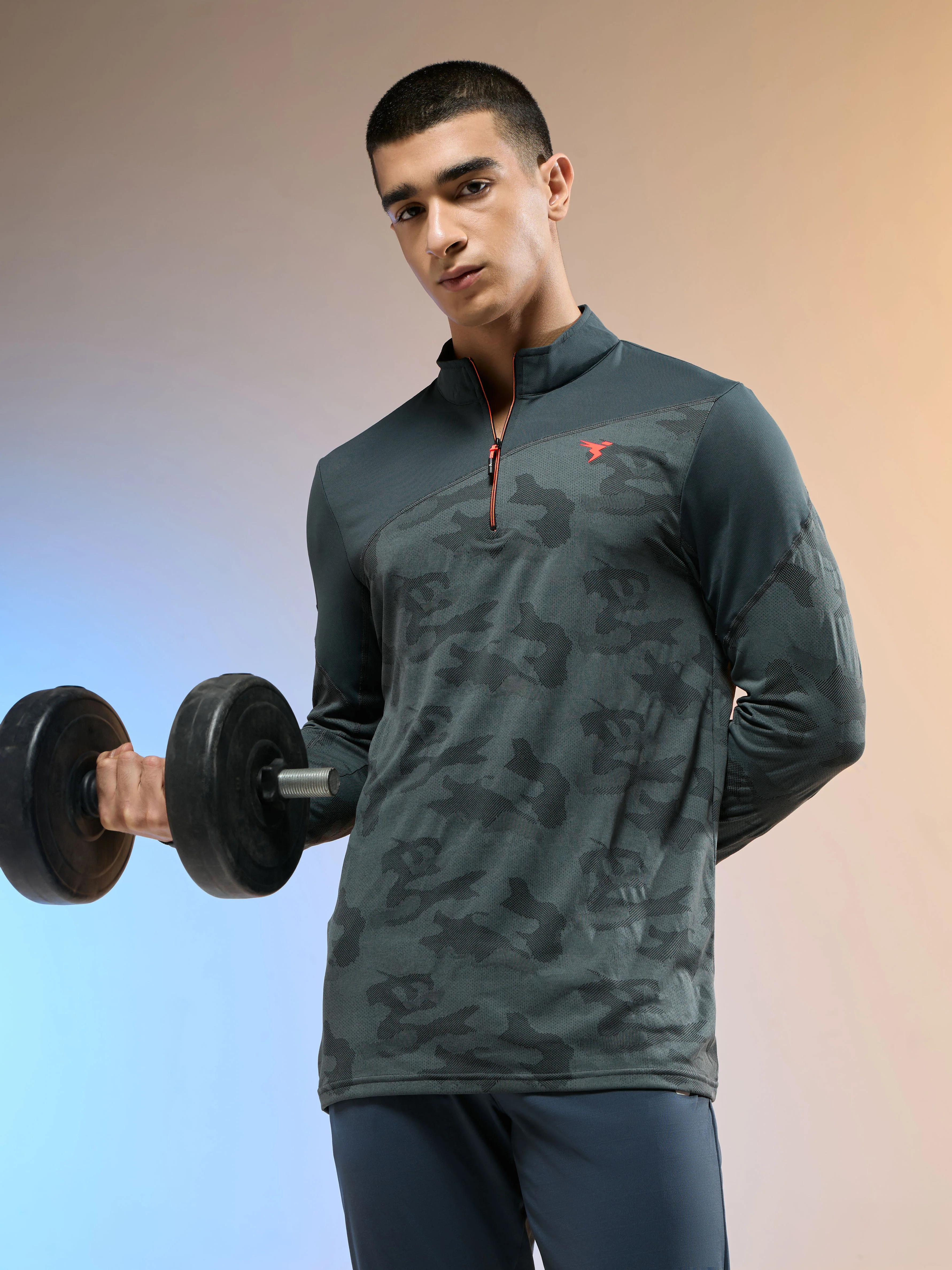 Men Jacquard Slim Fit Mock Neck T-shirt with TECHNO COOL+