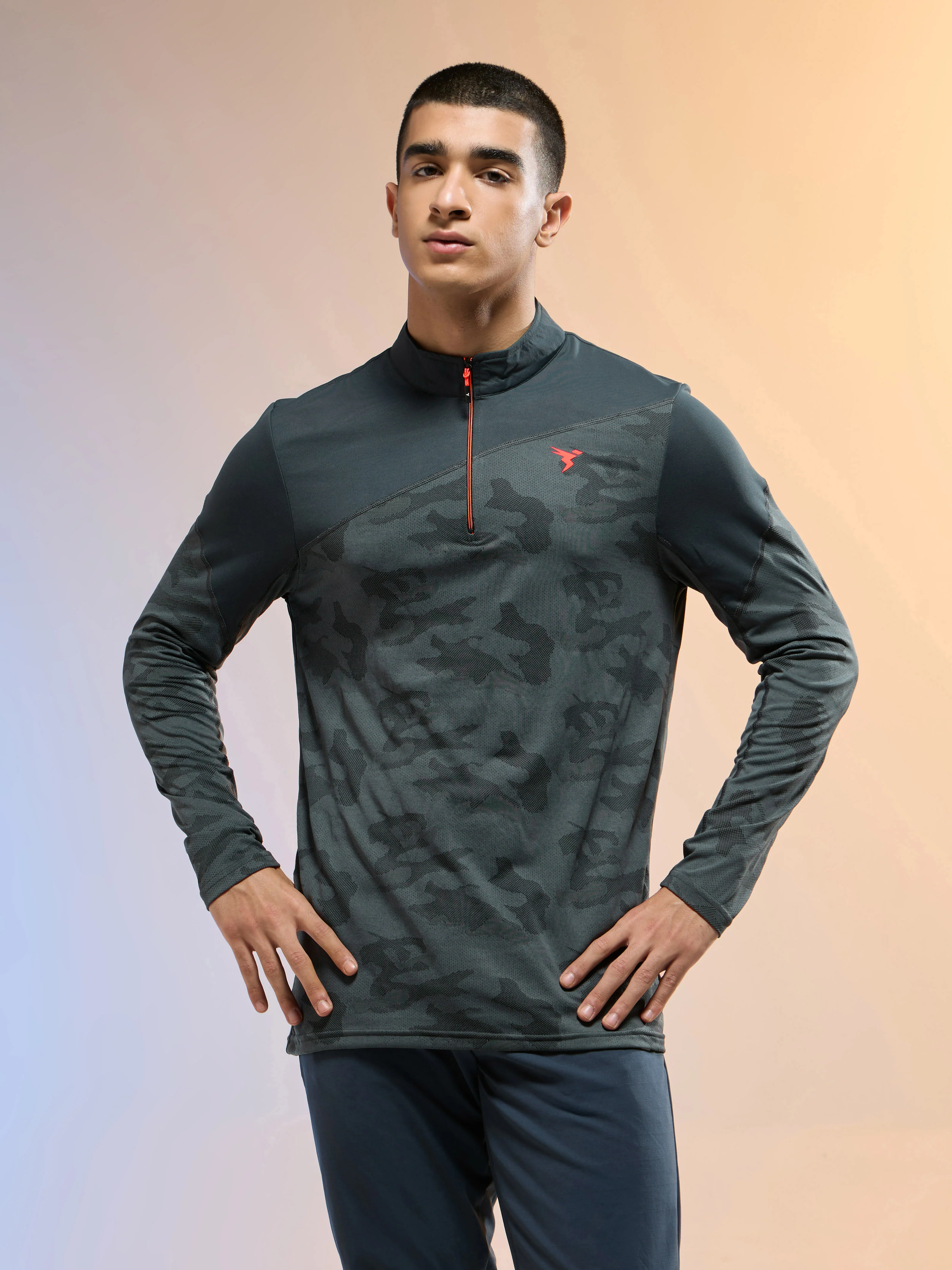 Men Jacquard Slim Fit Mock Neck T-shirt with TECHNO COOL+ - Image 2