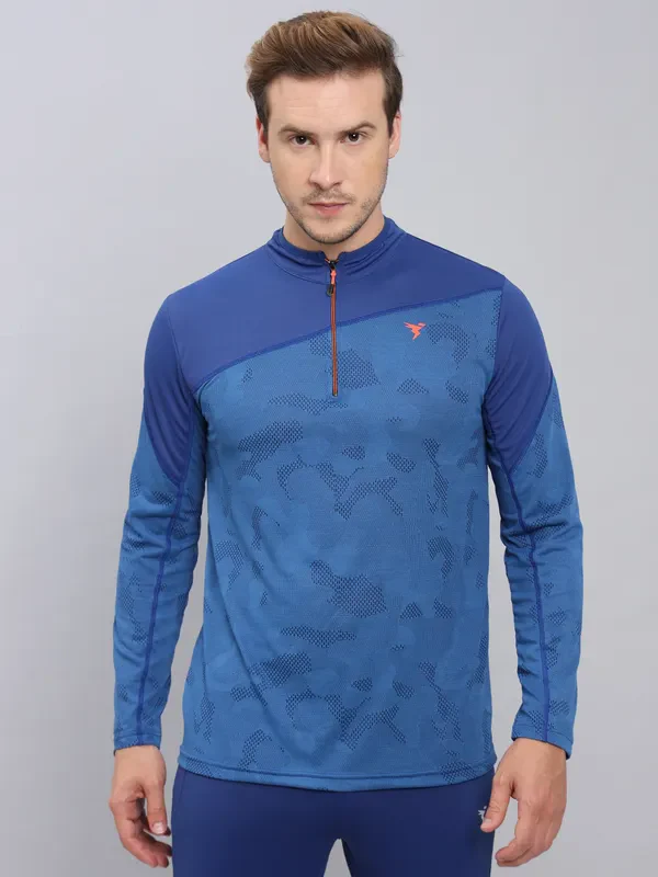 Men Jacquard Slim Fit Mock Neck T-shirt with TECHNO COOL+