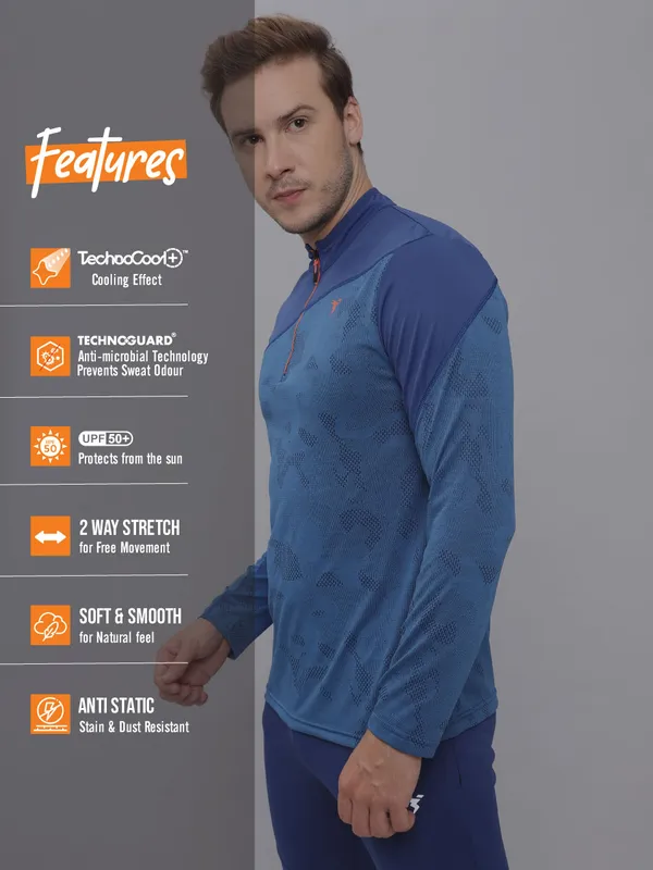 Men Jacquard Slim Fit Mock Neck T-shirt with TECHNO COOL+ - Image 3