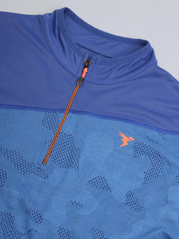 Men Jacquard Slim Fit Mock Neck T-shirt with TECHNO COOL+ - Image 9