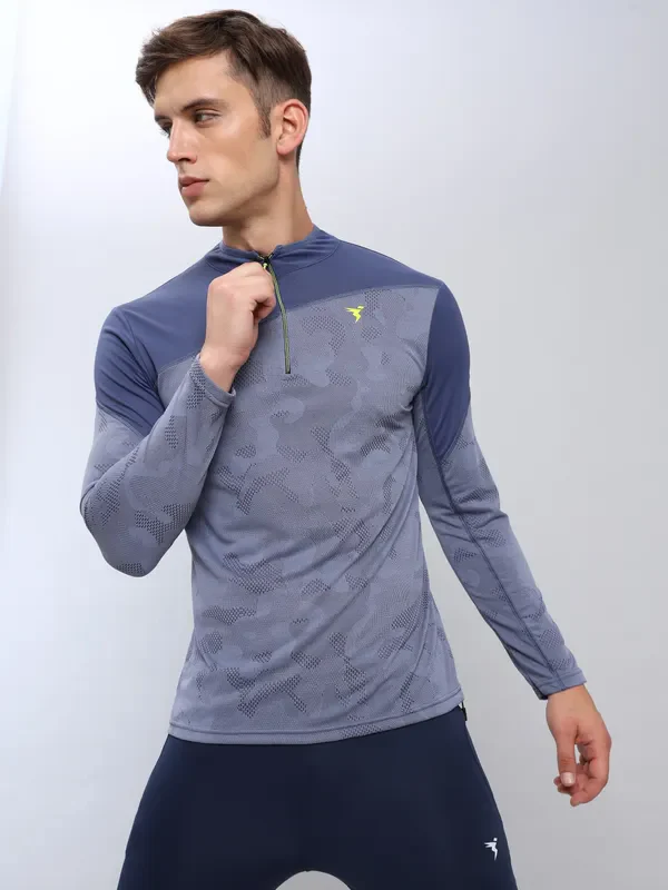 Men Jacquard Slim Fit Mock Neck T-shirt with TECHNO COOL+