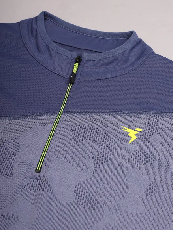 Men Jacquard Slim Fit Mock Neck T-shirt with TECHNO COOL+ - Image 10