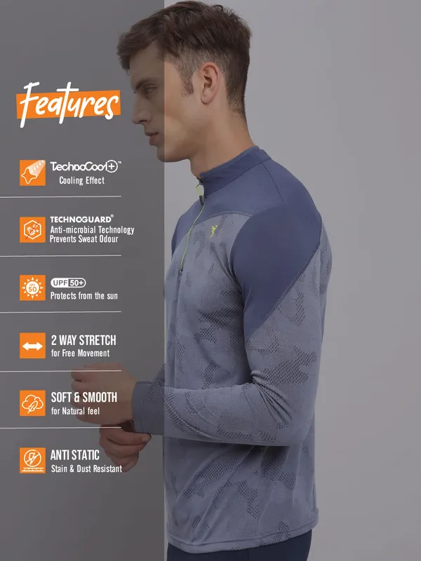 Men Jacquard Slim Fit Mock Neck T-shirt with TECHNO COOL+ - Image 5