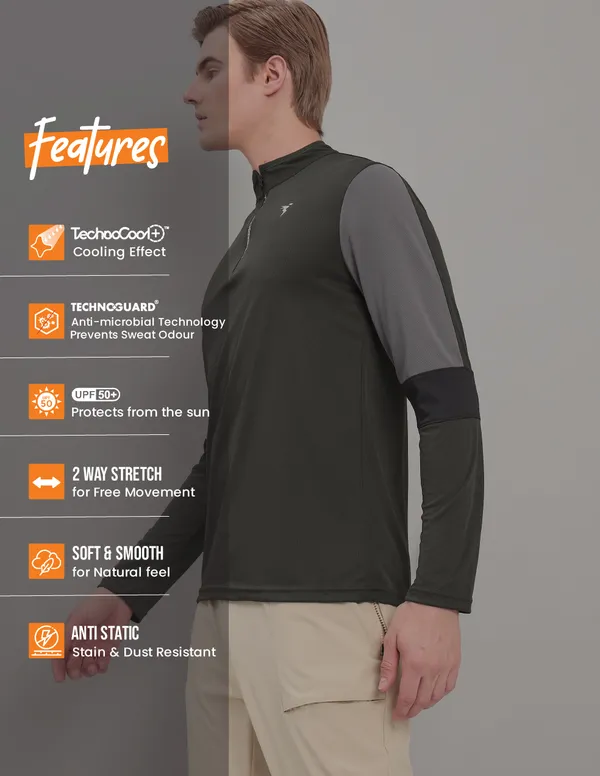 Men Colorblock Slim Fit Mock Neck T-shirt with TECHNO COOL+ - Image 5