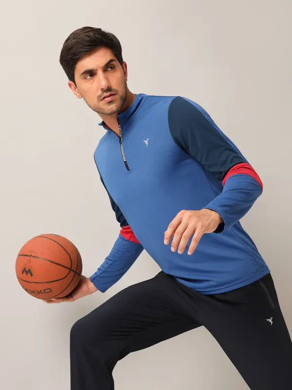 Men Colorblock Slim Fit Mock Neck T-shirt with TECHNO COOL+ - Image 3