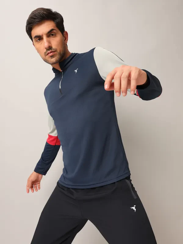 Men Colorblock Slim Fit Mock Neck T-shirt with TECHNO COOL+ - Image 2