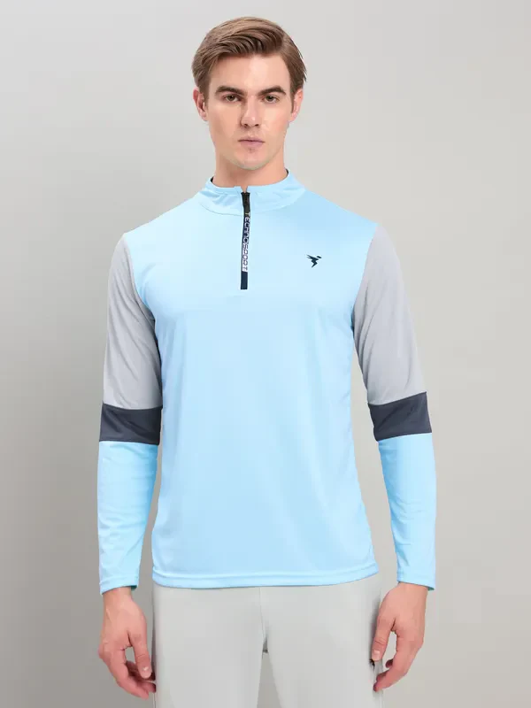 Men Colorblock Slim Fit Mock Neck T-shirt with TECHNO COOL+ - Image 3