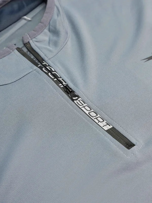 Men Colorblock Slim Fit Mock Neck T-shirt with TECHNO COOL+ - Image 3