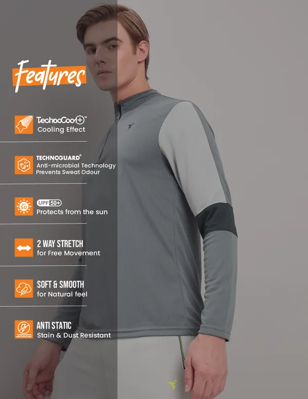 Men Colorblock Slim Fit Mock Neck T-shirt with TECHNO COOL+ - Image 4