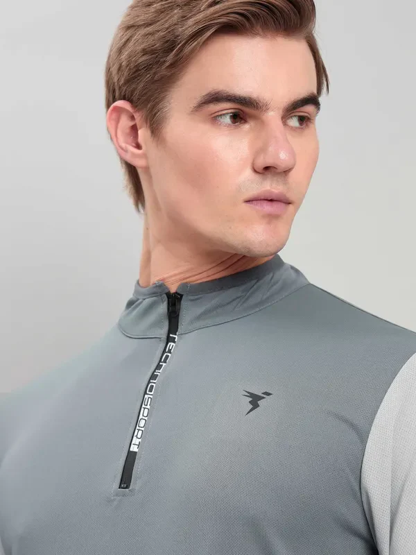 Men Colorblock Slim Fit Mock Neck T-shirt with TECHNO COOL+ - Image 7