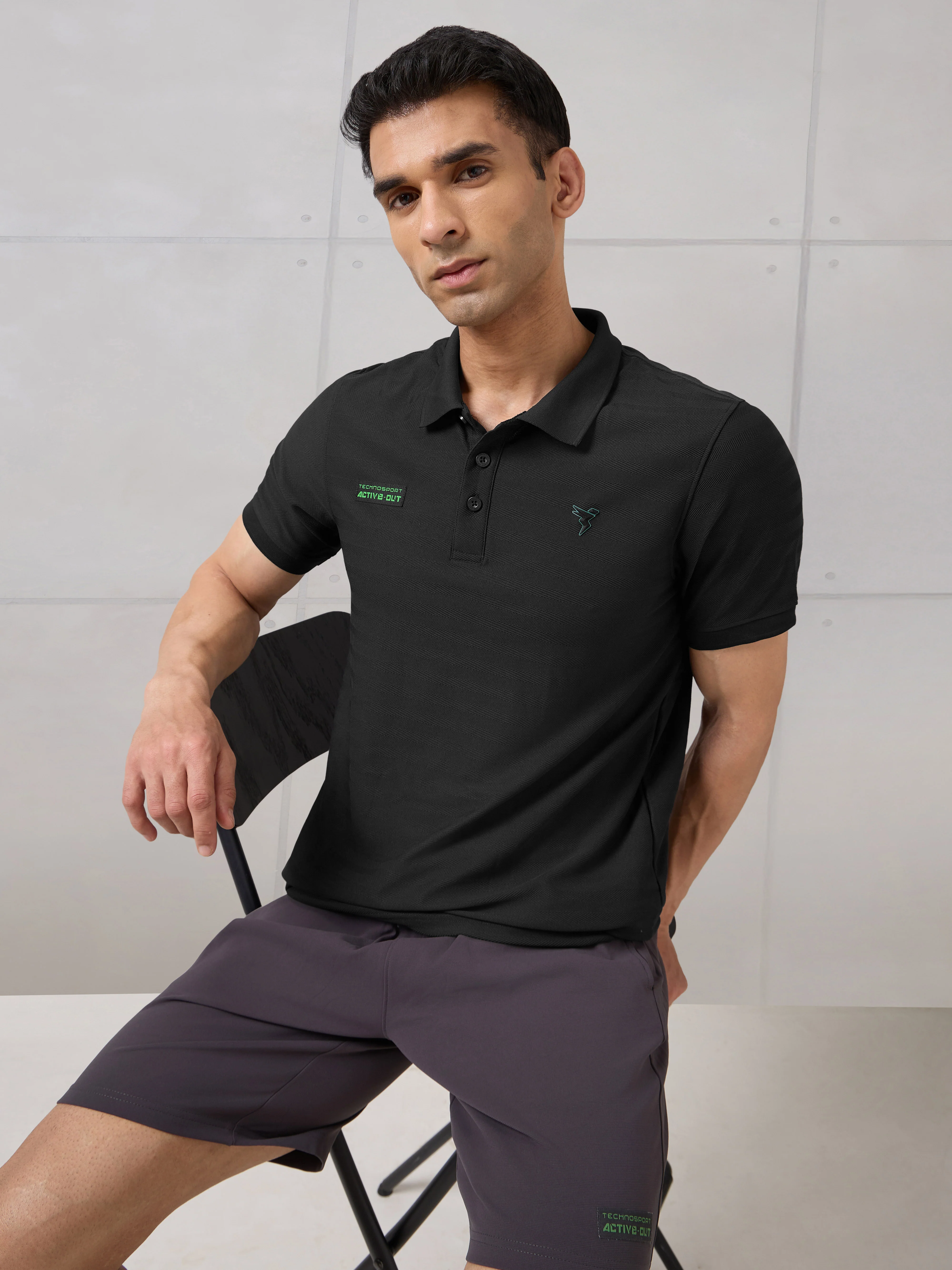 Men Self Design Active Out Polo T-Shirt Slim Fit with MATPIQ