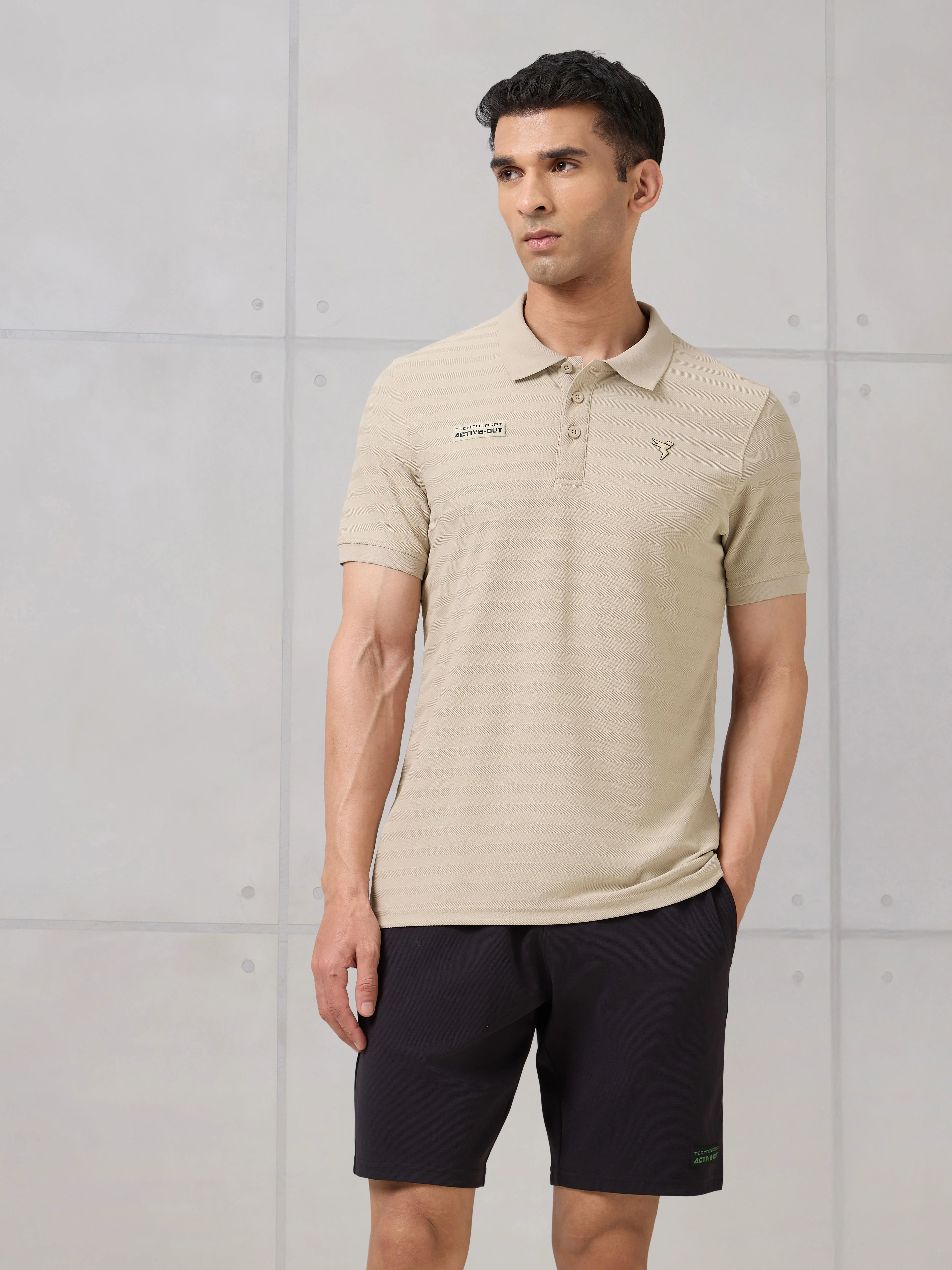 Men Self Design Active Out Polo T-Shirt Slim Fit with MATPIQ