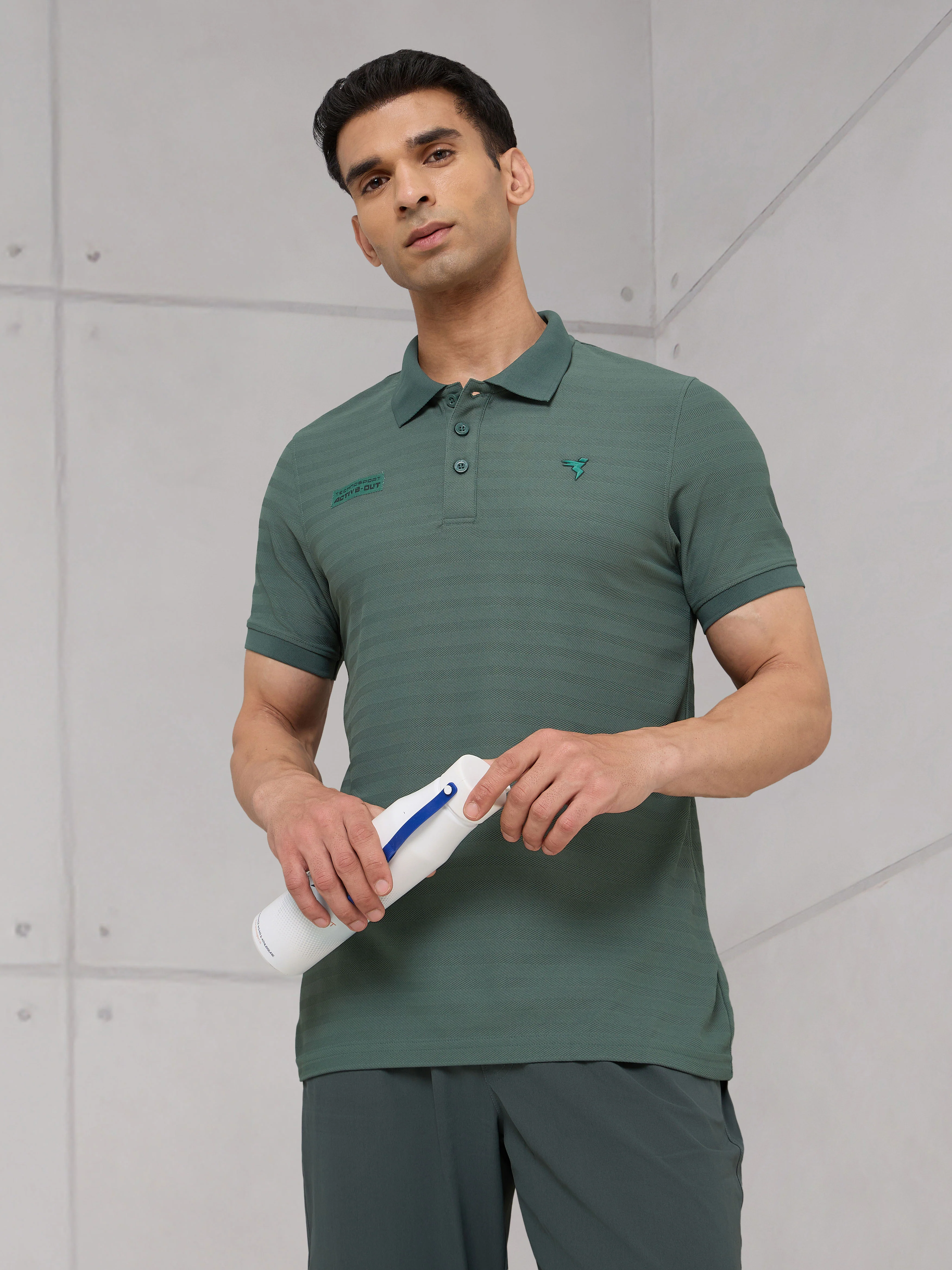 Men Self Design Active Out Polo T-Shirt Slim Fit with MATPIQ