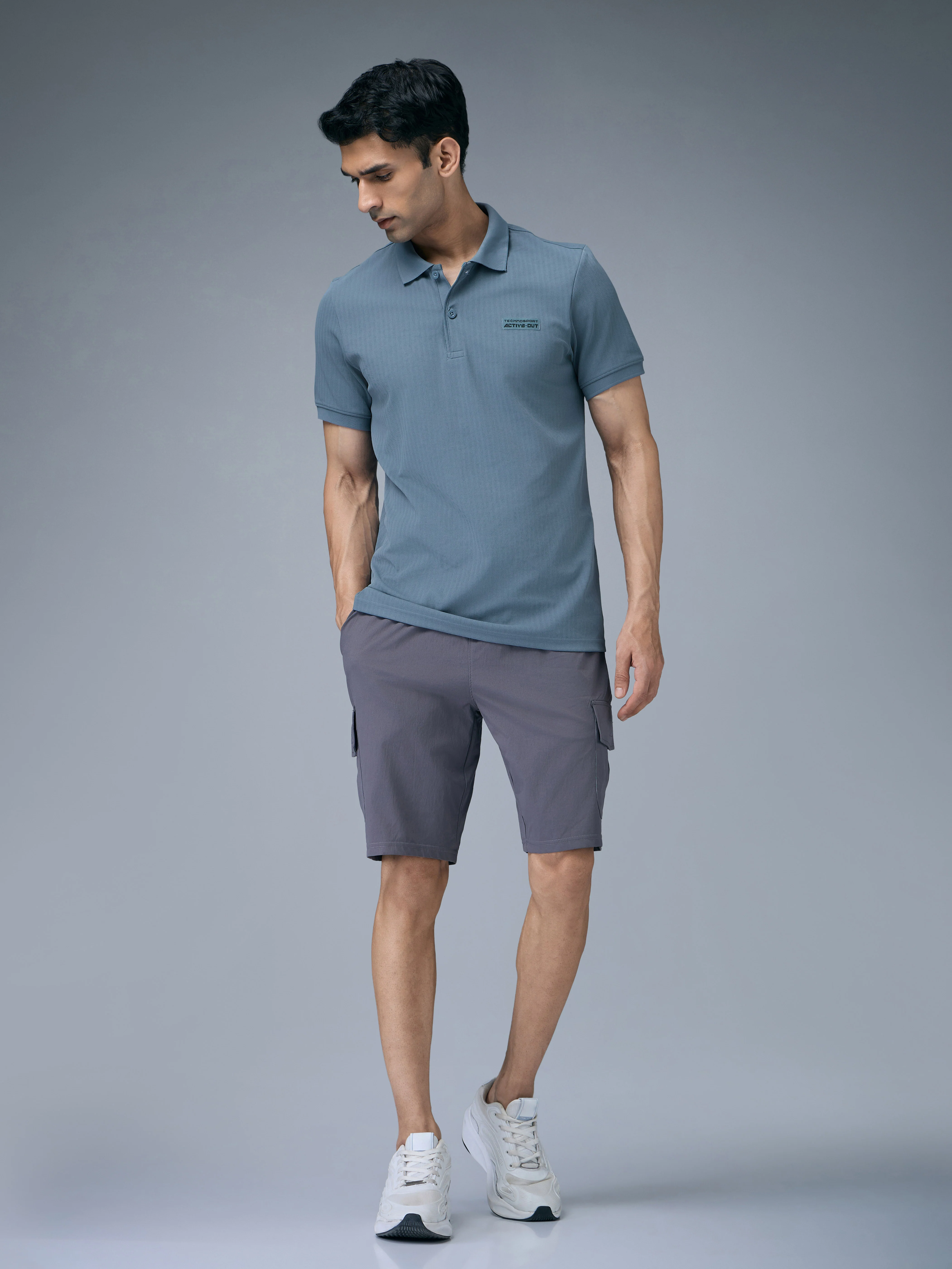 Men Self Design Active Out Slim Fit Polo T-Shirt with ELASTO PLUS - Image 5