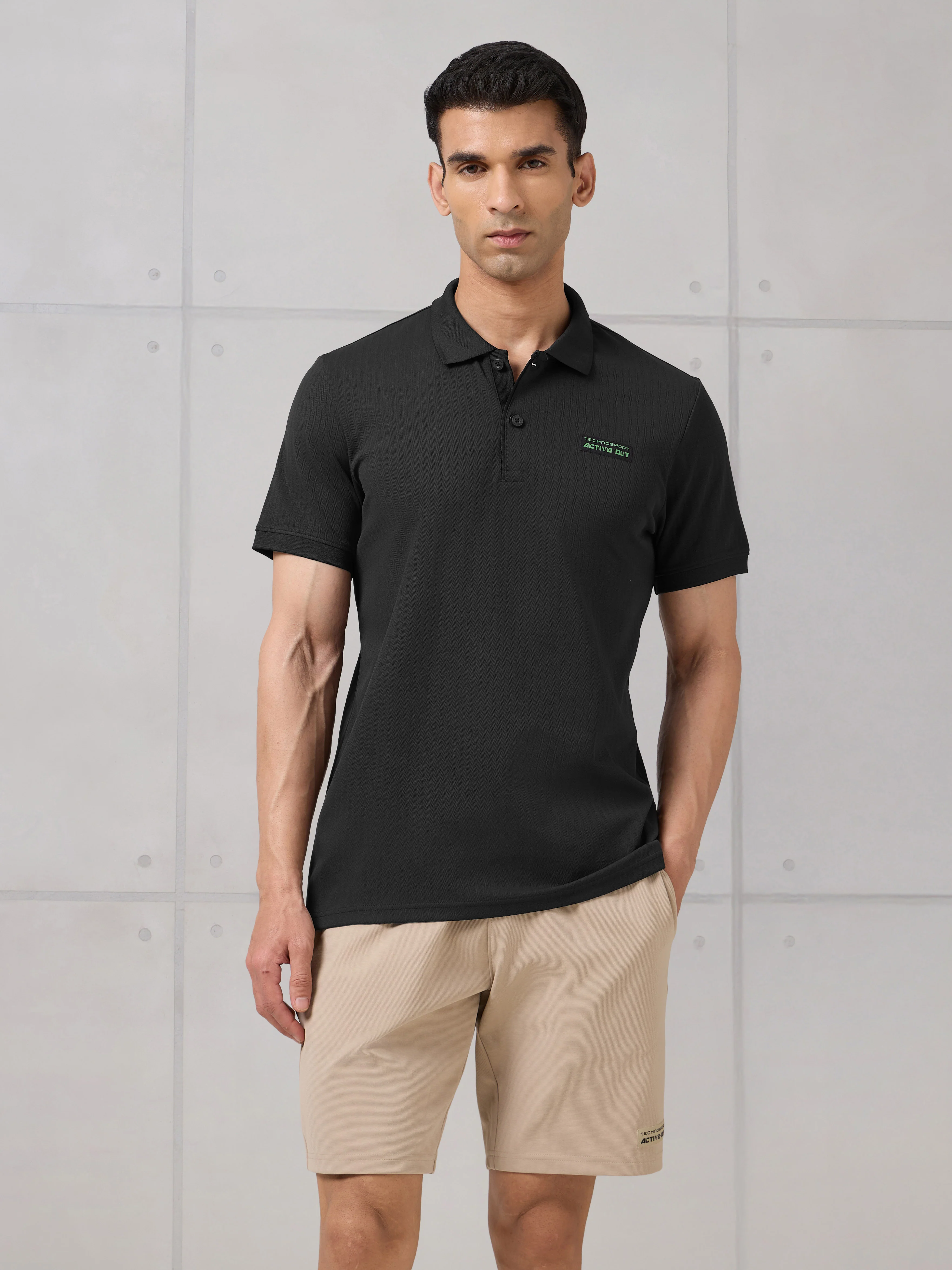 Men Self Design Active Out Slim Fit Polo T-Shirt with ELASTO PLUS - Image 2