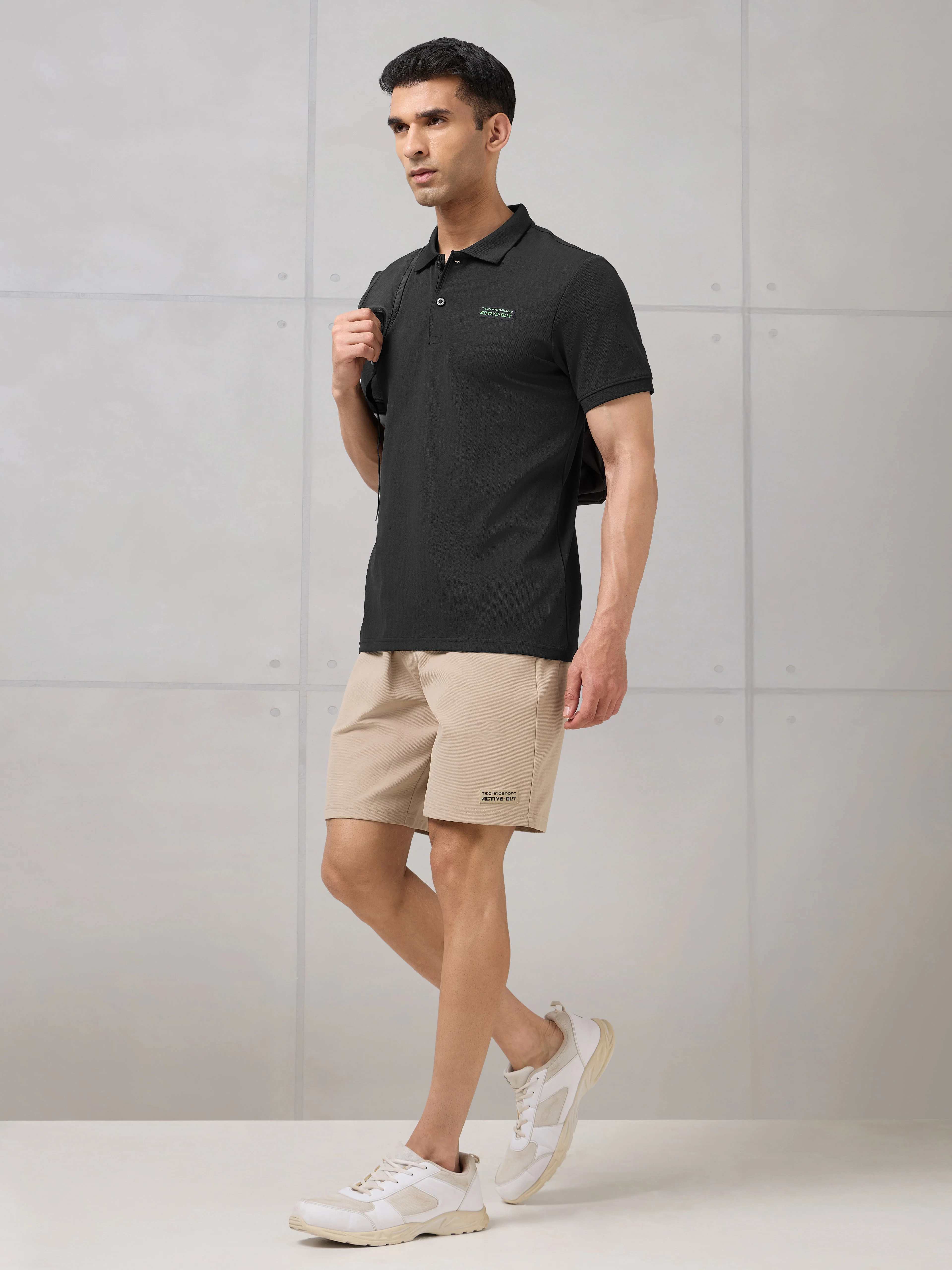 Men Self Design Active Out Slim Fit Polo T-Shirt with ELASTO PLUS - Image 5