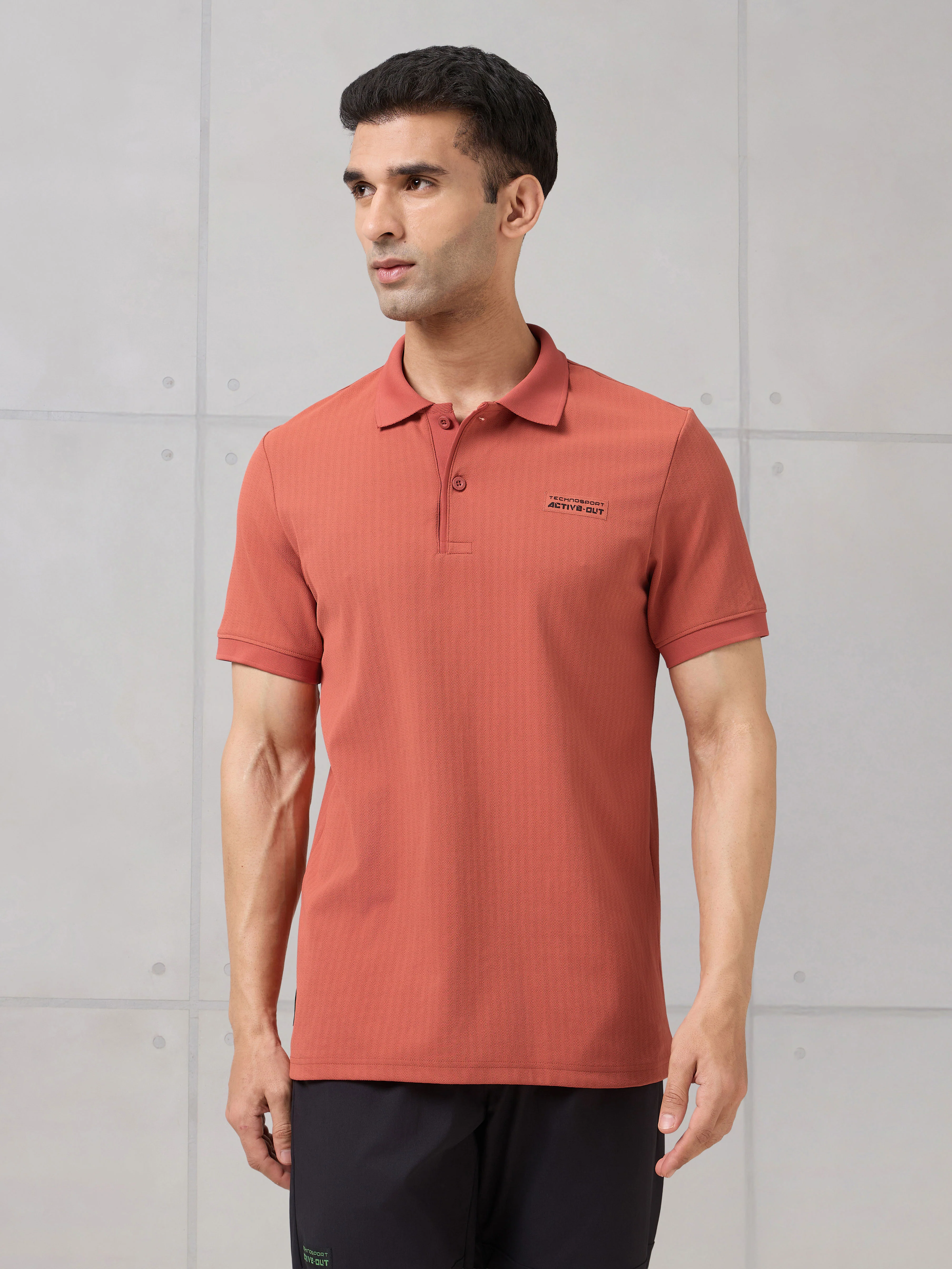 Men Self Design Active Out Slim Fit Polo T-Shirt with ELASTO PLUS - Image 3