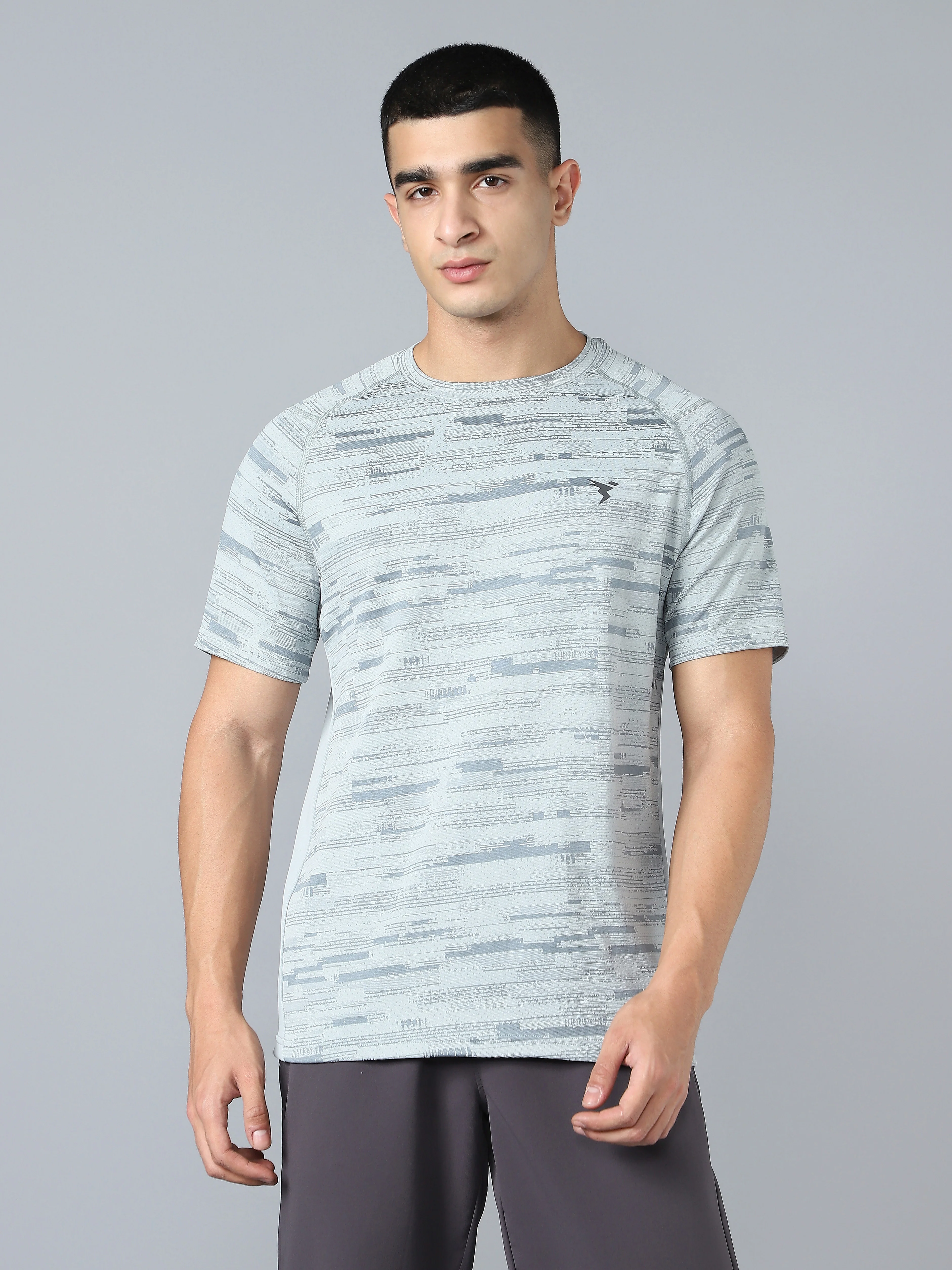 Men Self Design Slim Fit Crew Neck T-shirt with DOUBLE COOL