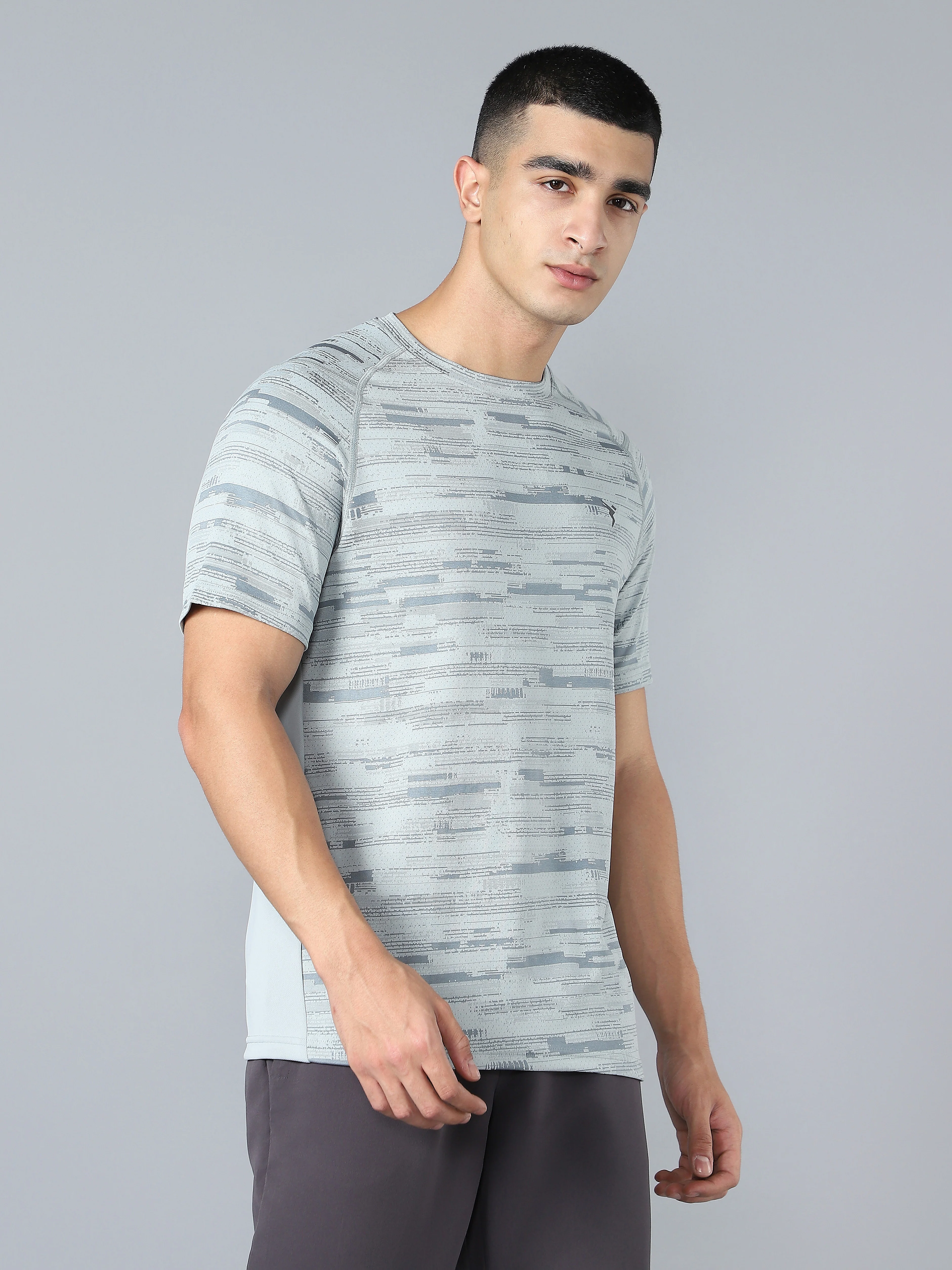 Men Self Design Slim Fit Crew Neck T-shirt with DOUBLE COOL - Image 3