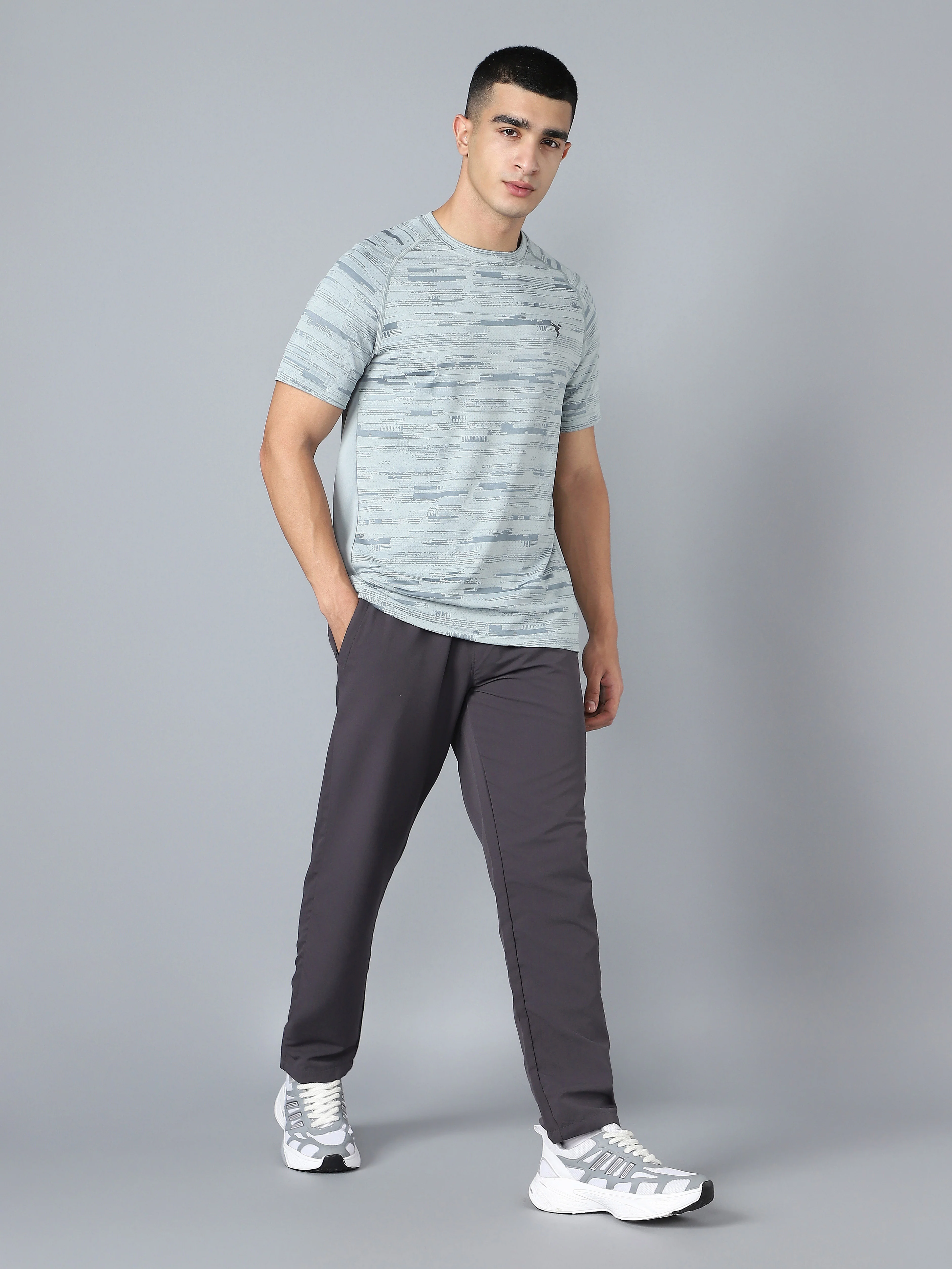 Men Self Design Slim Fit Crew Neck T-shirt with DOUBLE COOL - Image 4