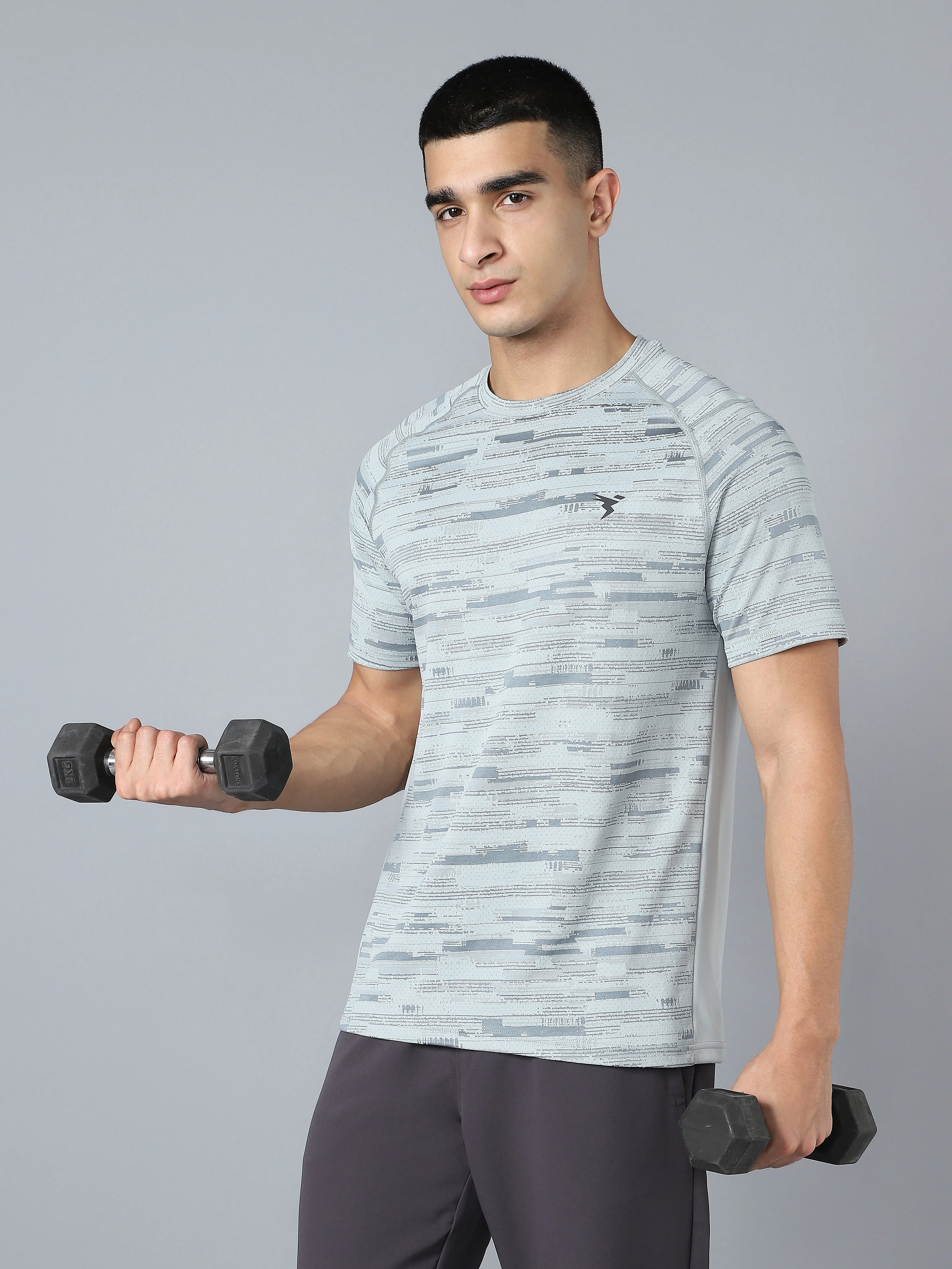 Men Self Design Slim Fit Crew Neck T-shirt with DOUBLE COOL - Image 5