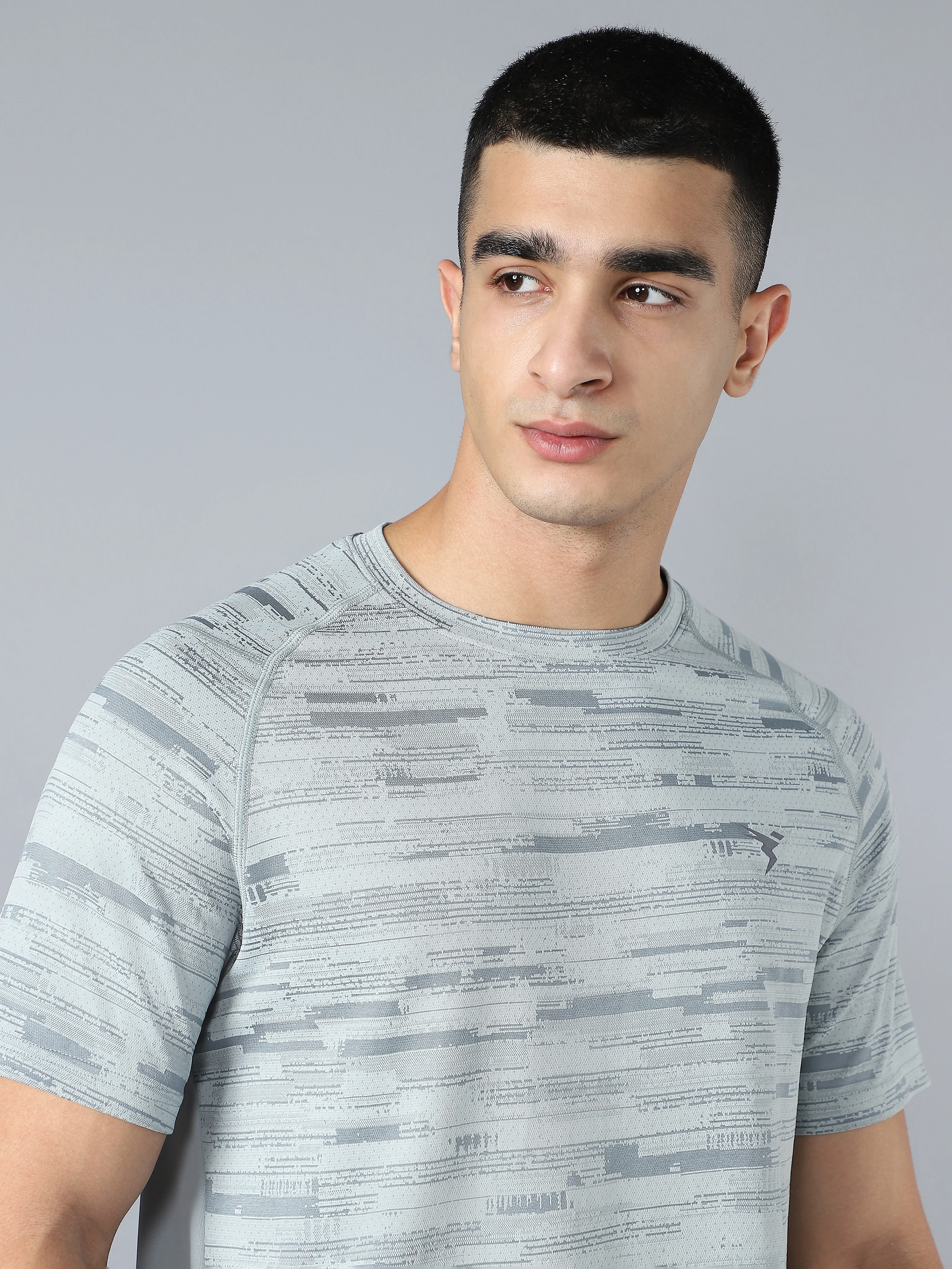 Men Self Design Slim Fit Crew Neck T-shirt with DOUBLE COOL - Image 6